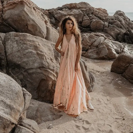 Sleeveless Necktie Maxi Dress