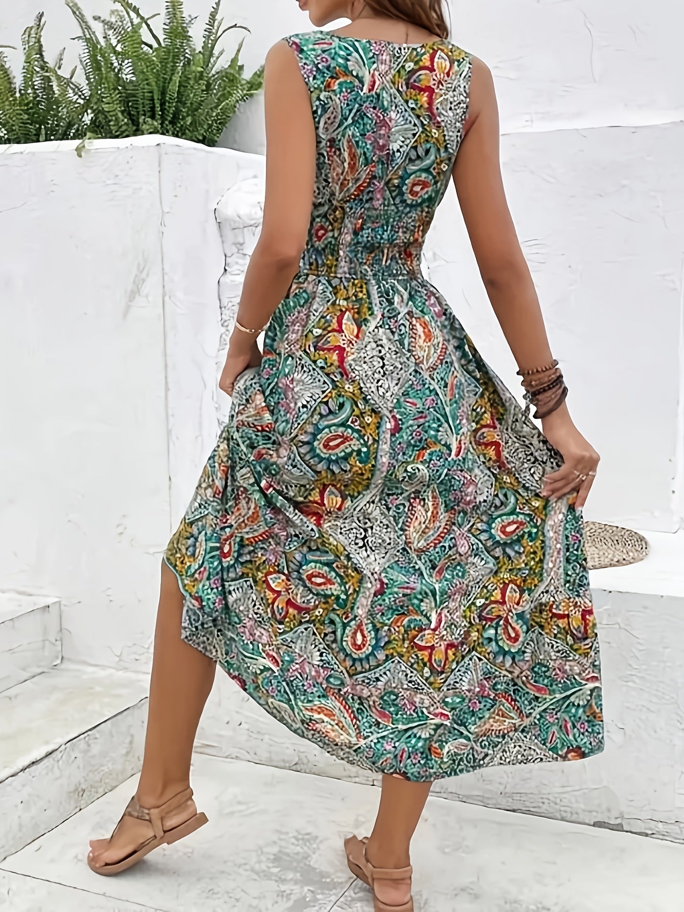 Paisley Print V-Neck Maxi Dress