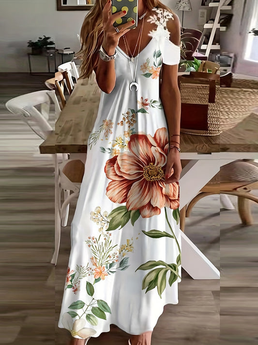 Floral Print V-Neck Maxi Dress