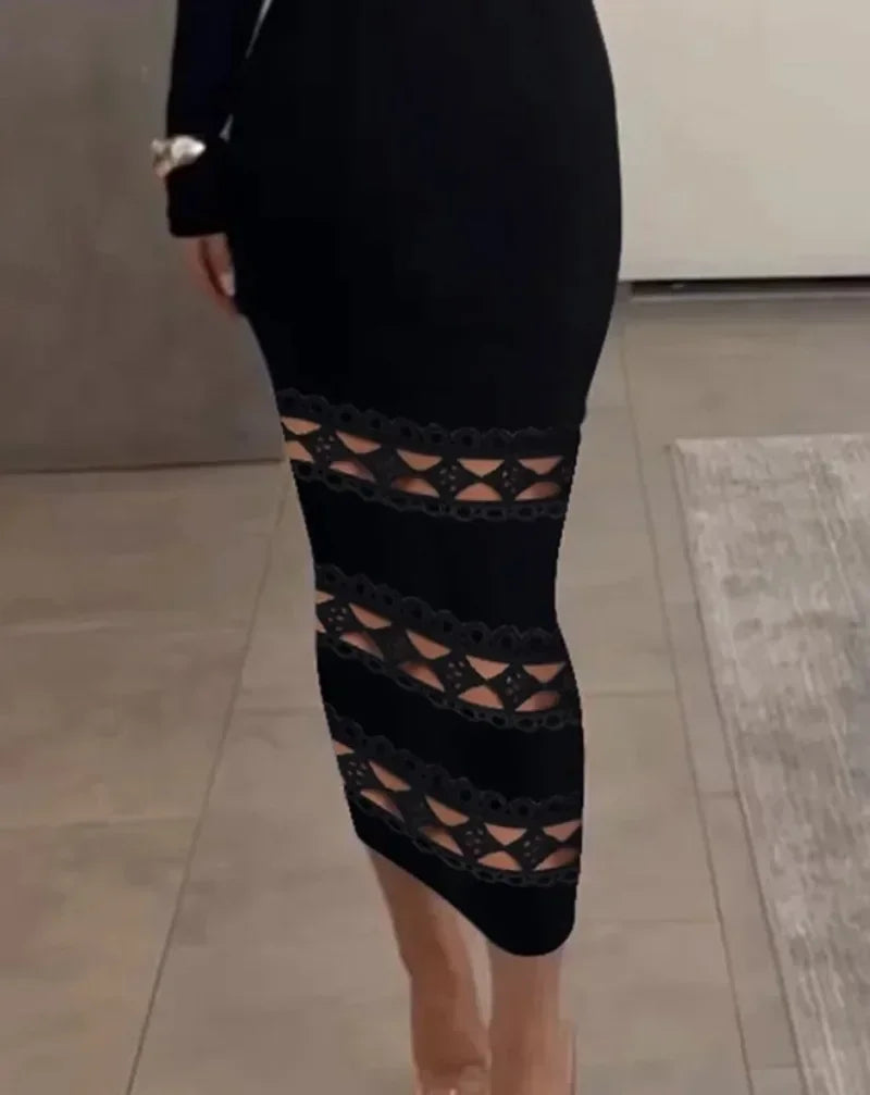 Black Lace Off-Shoulder Midi Dress