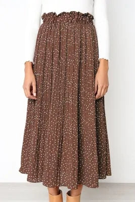 Elastic High Waist Pleated Midi Skirt