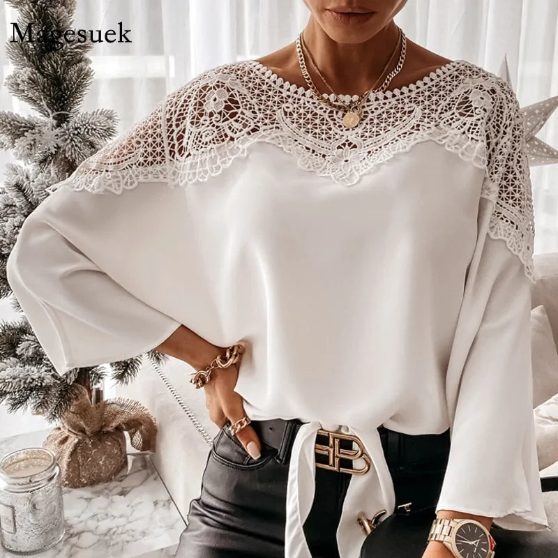 Autumn Crochet Embroidery Lace Blouses - Vintage Plus Size Tops