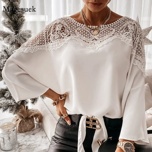 Autumn Crochet Embroidery Lace Blouses - Vintage Plus Size Tops