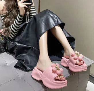 High Platform Slippers Solid Color Thick Sole Sandals