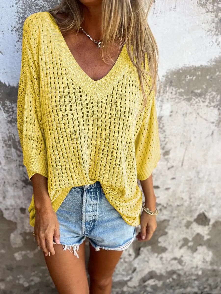 Hollow Out Knitted Beach Shirt