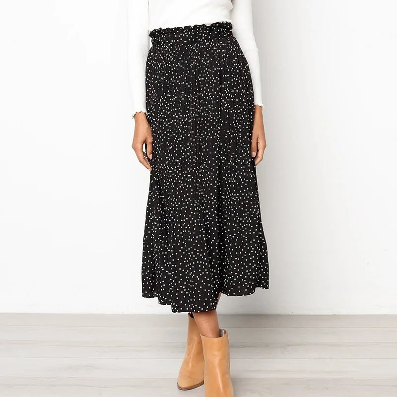 Elastic High Waist Pleated Midi Skirt