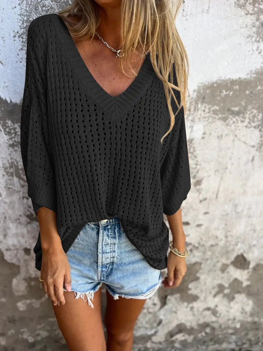 Hollow Out Knitted Beach Shirt