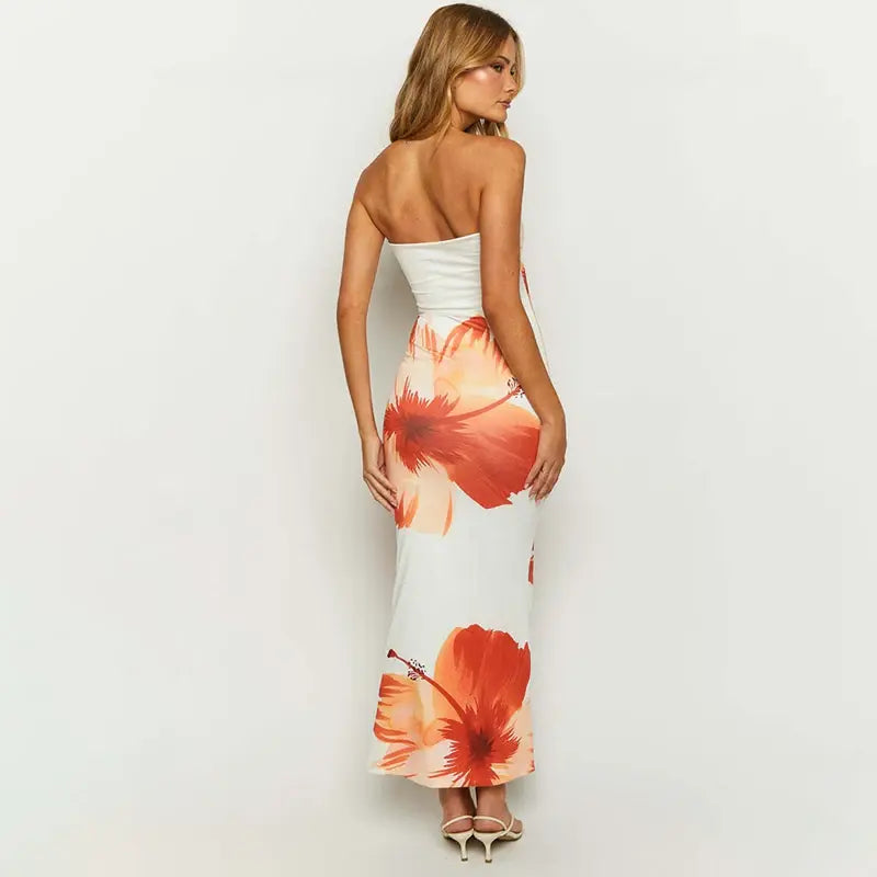 Flower Print Off-Shoulder Beach Dress