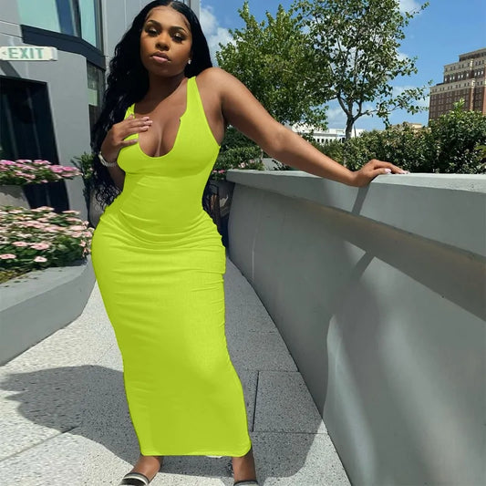 V-Neck Bodycon Striped Knitted Sleeveless Midi Dress