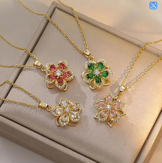 Rotating Zircon Flower Necklace