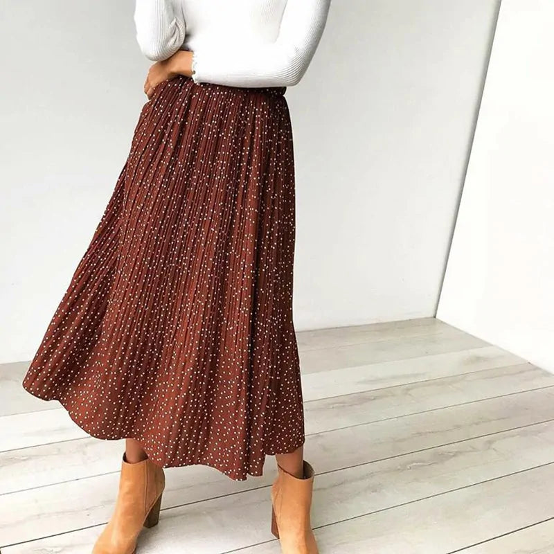 Elastic High Waist Pleated Midi Skirt