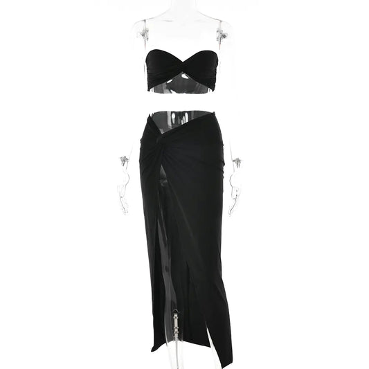 Fashionable Women's Two-Piece Set with High-Waisted Skirt
