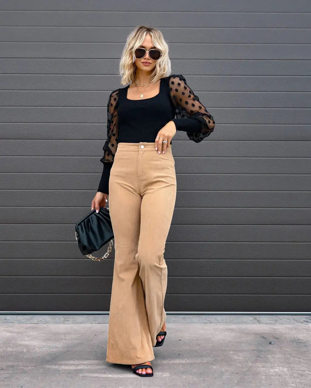 Corduroy Flared Pants Solid Color