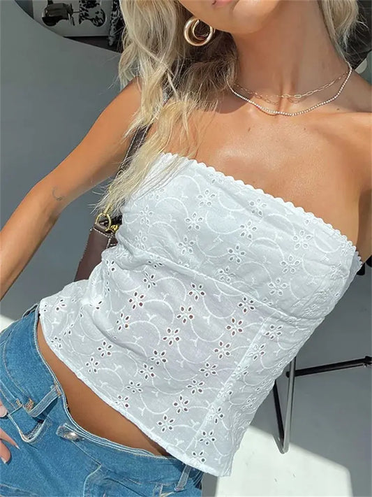 Floral Hollow Out Tube Top