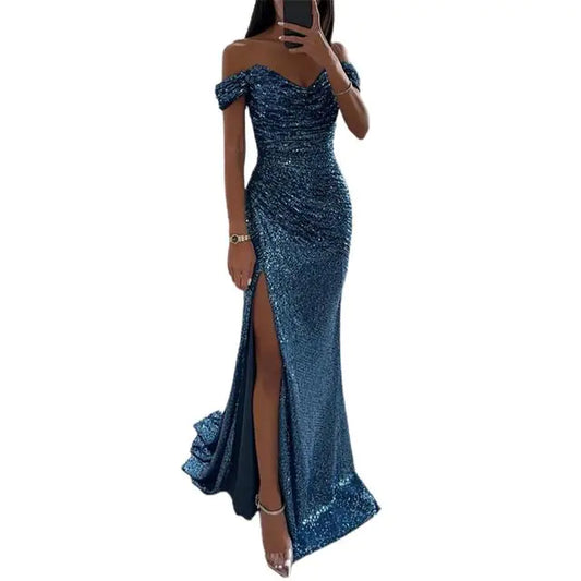 Elegant Off-Shoulder Sequined Maxi Dress for Women
