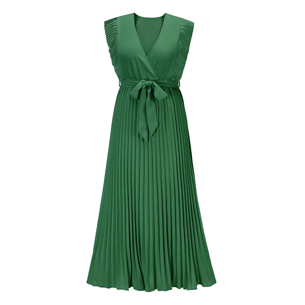Elegant Slim Draped Pleated Summer Chiffon Dress