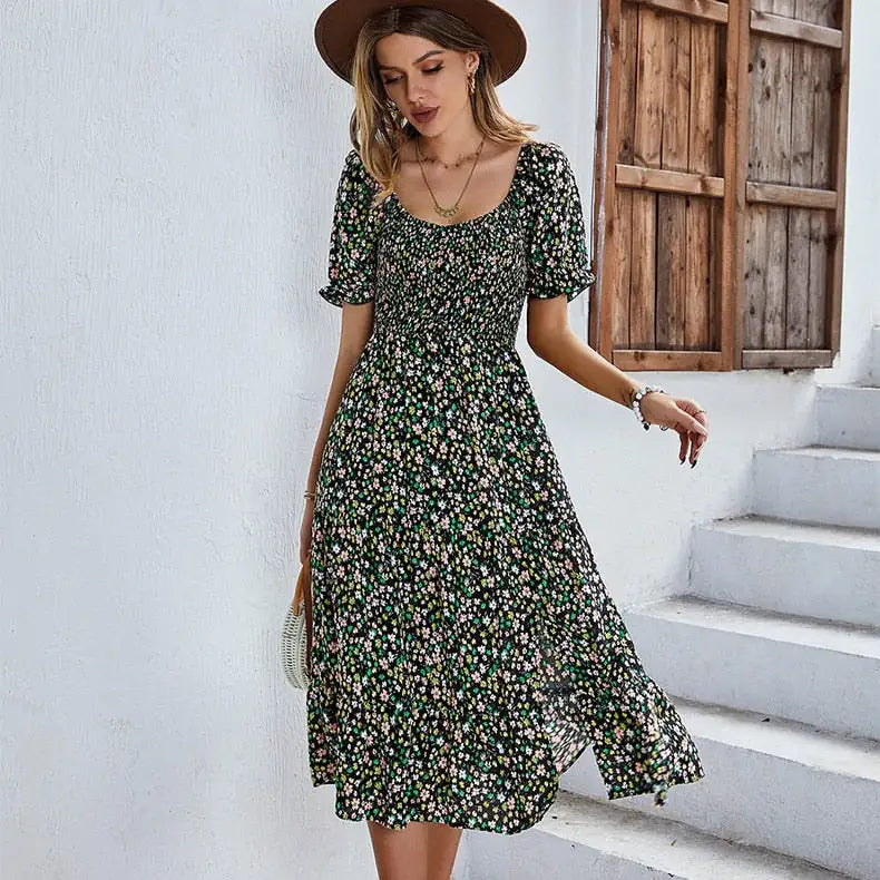 Floral Elegance Smocked Sleeve Mini Dress