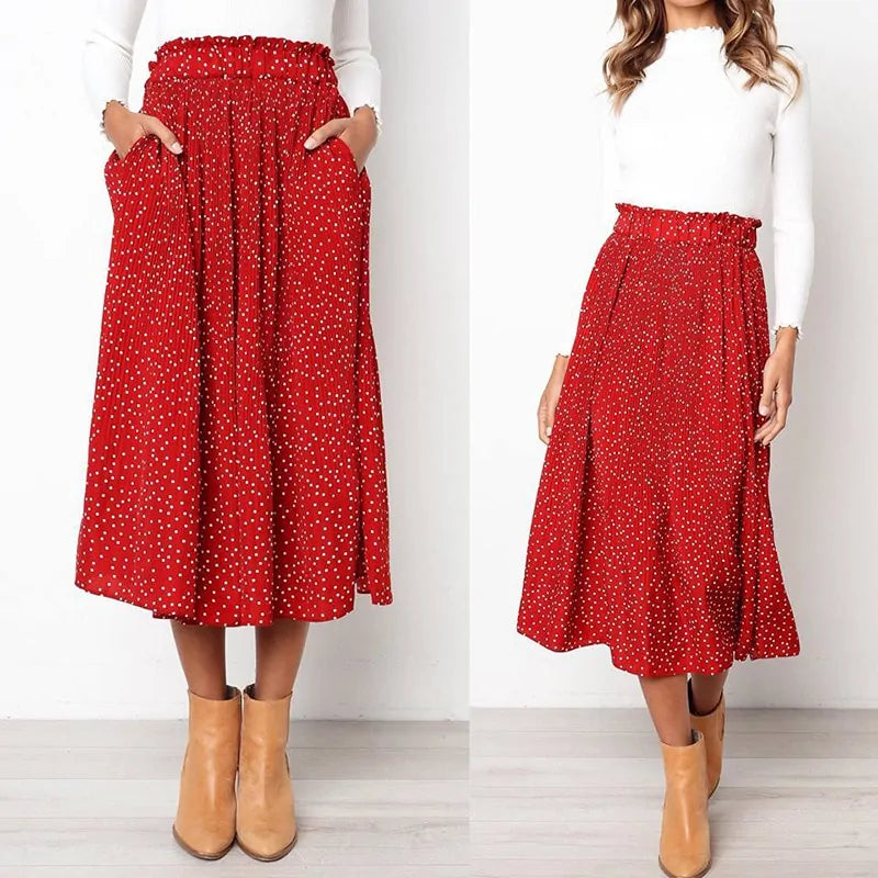 Elastic High Waist Pleated Midi Skirt