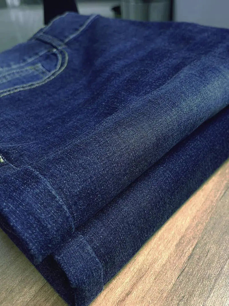High-Stretch Blue Wide-Leg Denim Pants with Pockets