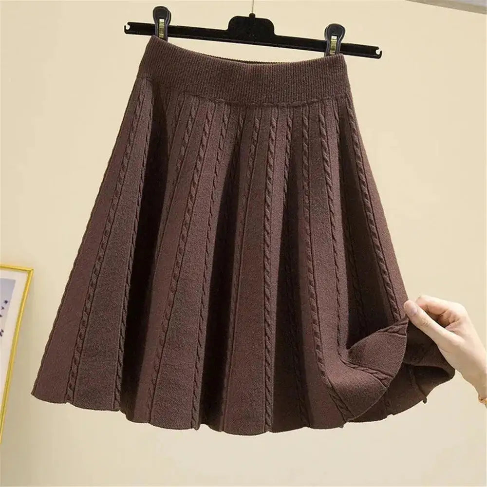 High Waist Sweater Pleated Mini Skirt