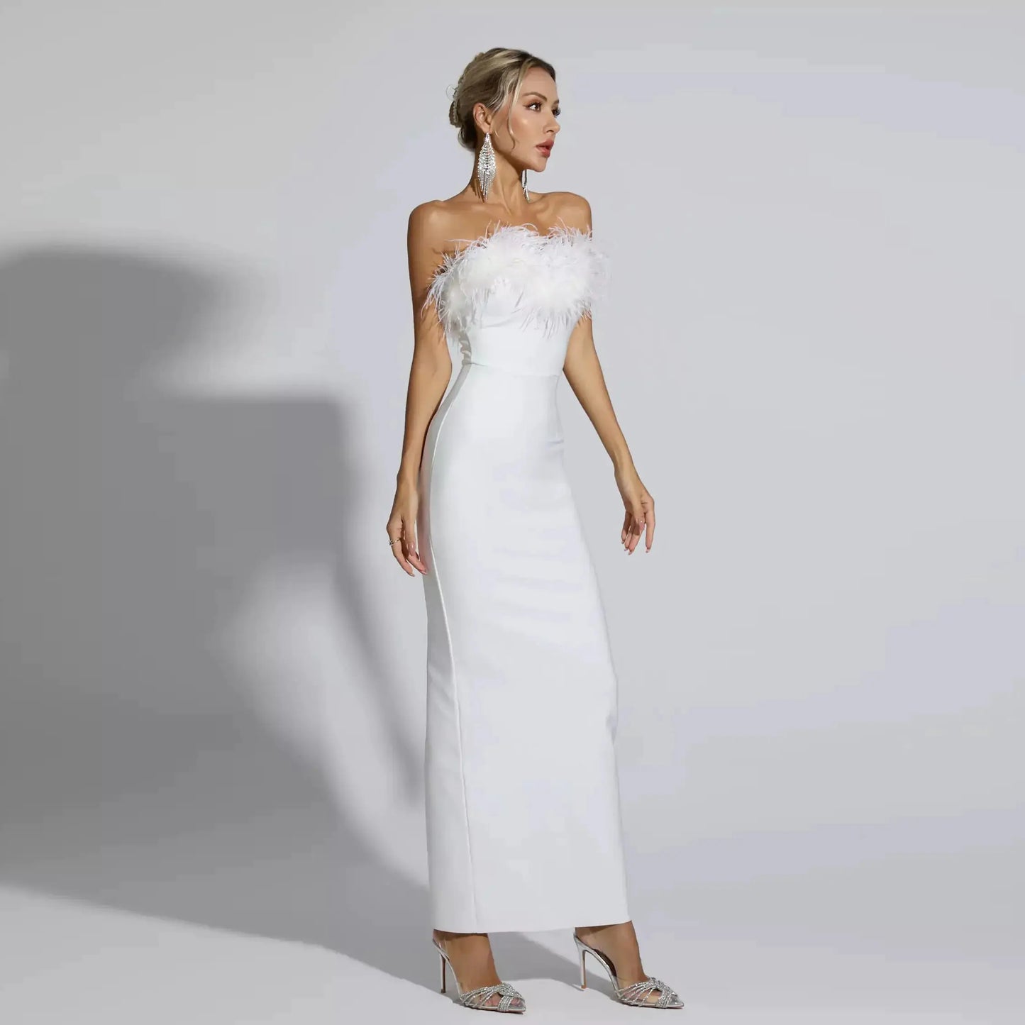 Feather-Trim Sequin Gown