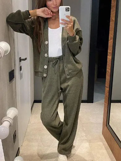 Knitted Cotton Sports Jacket & Trousers Set