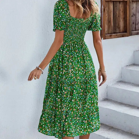 Floral Elegance Smocked Sleeve Mini Dress