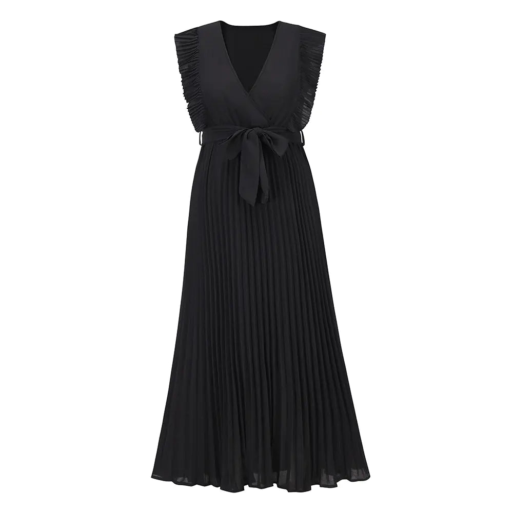 Elegant Slim Draped Pleated Summer Chiffon Dress