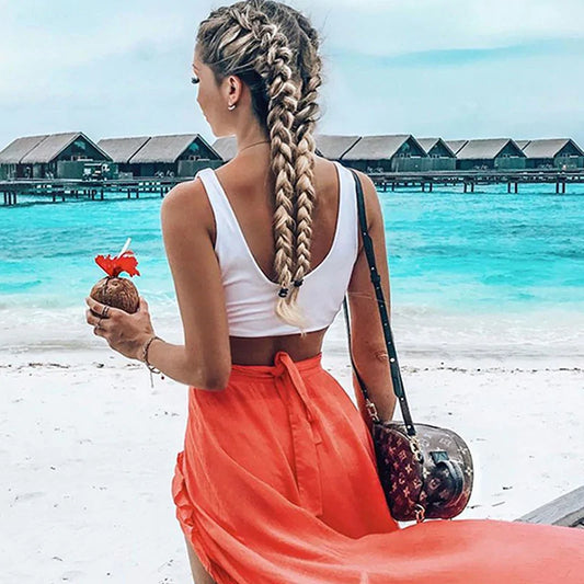 Women's Lace Up Ankle Split  Maxi Skirt