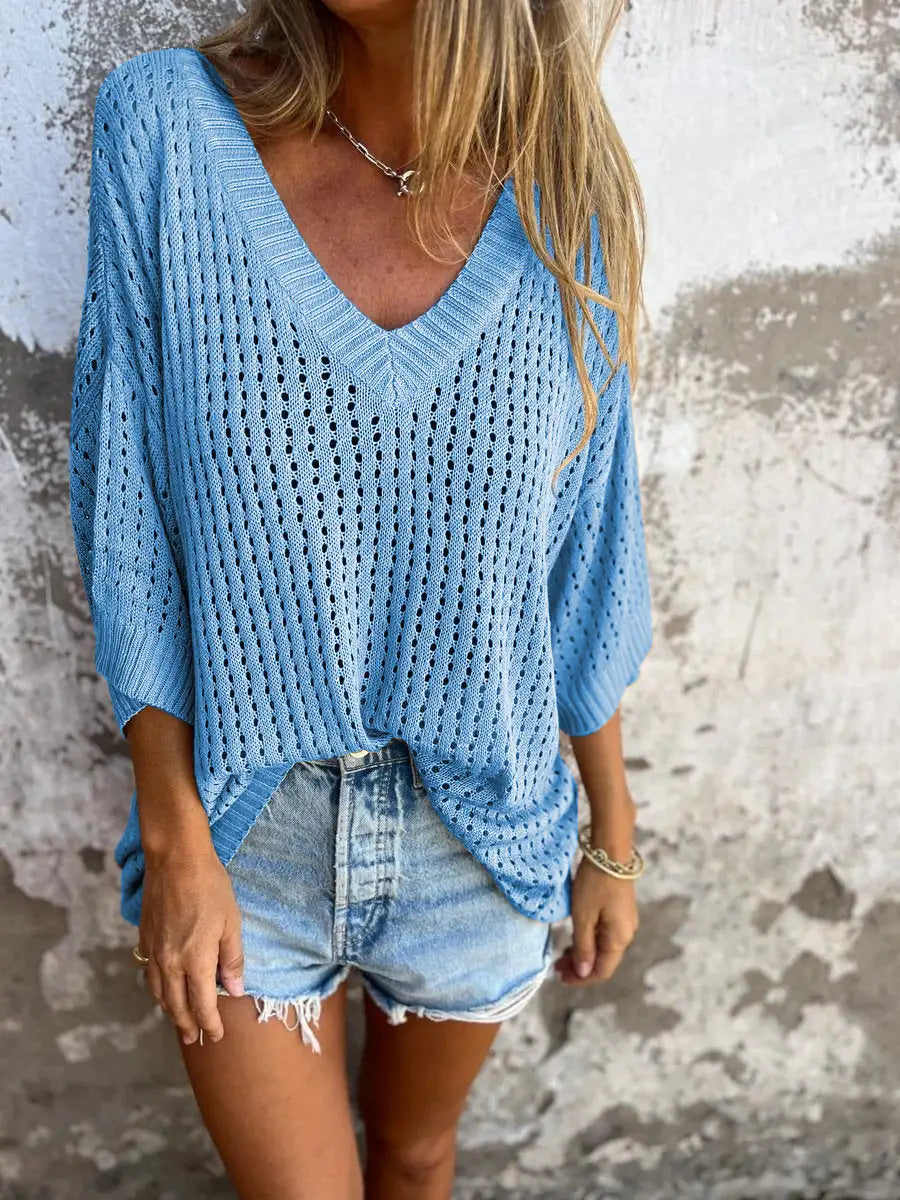 Hollow Out Knitted Beach Shirt