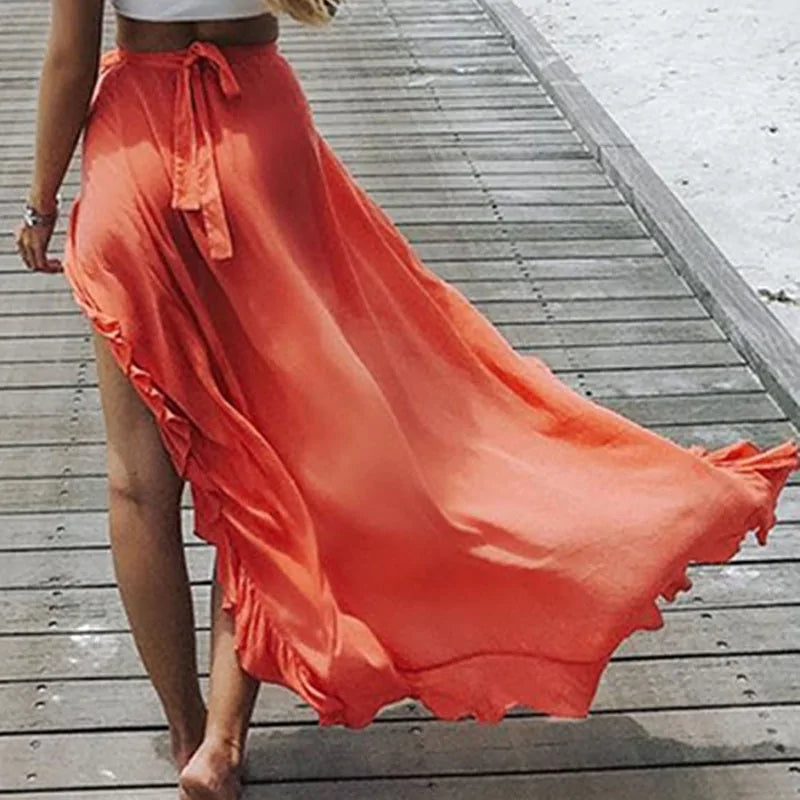 Women's Lace Up Ankle Split  Maxi Skirt