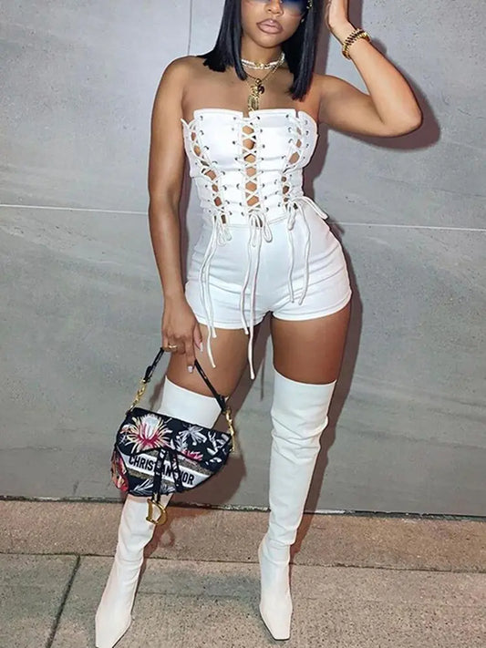 Solid Color Tube-Top Sleeveless Slim-Fit Romper