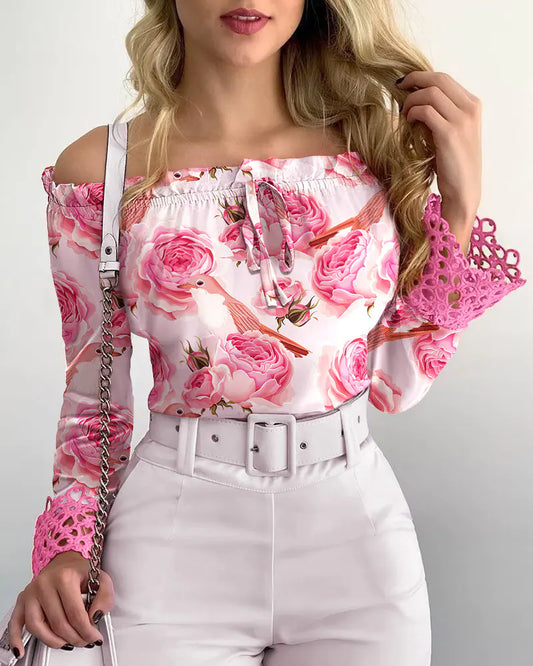 Hiriel Blouse with Pink Off-Shoulder Lace Details (One Piece)