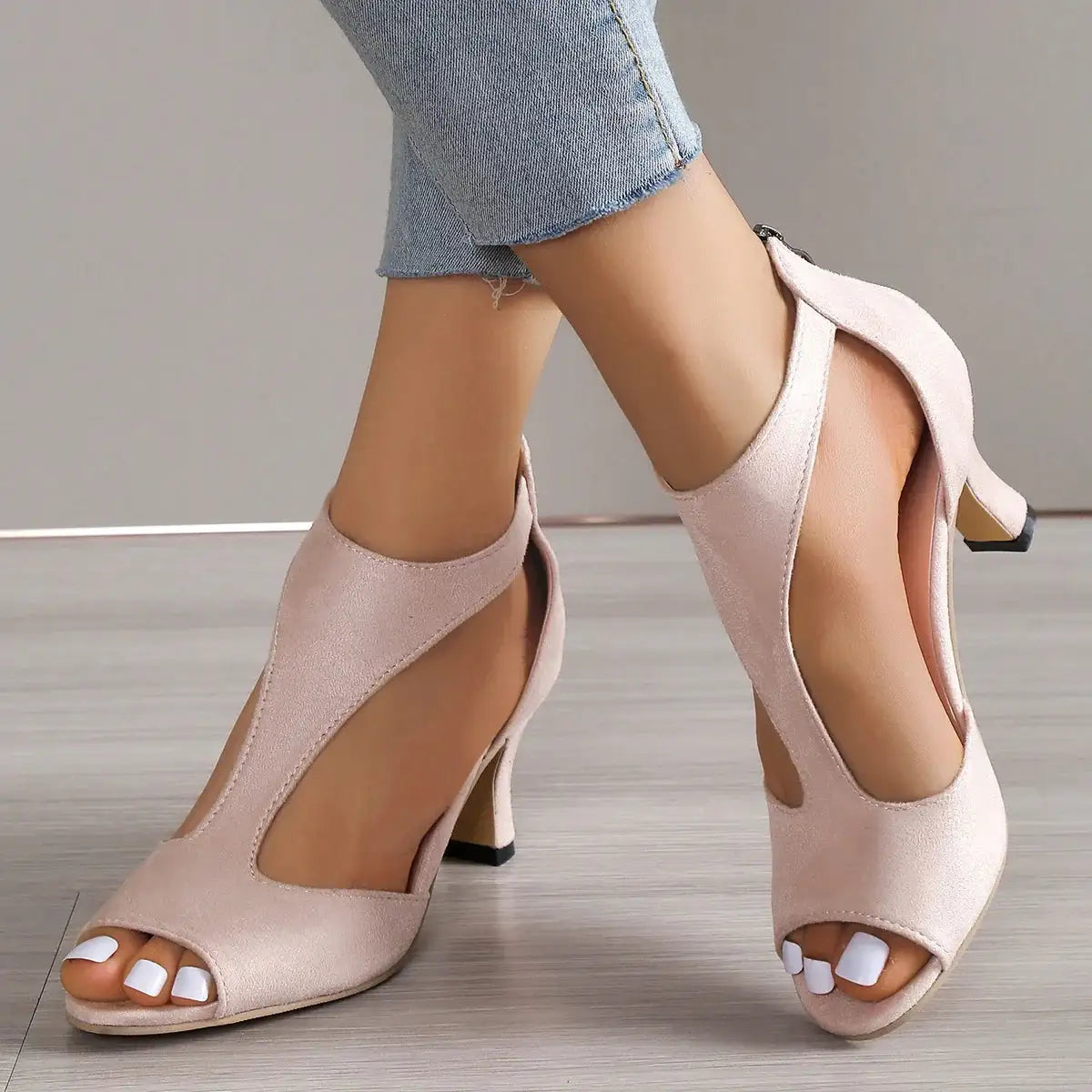 Brushed Leather Fish Mouth Sandals