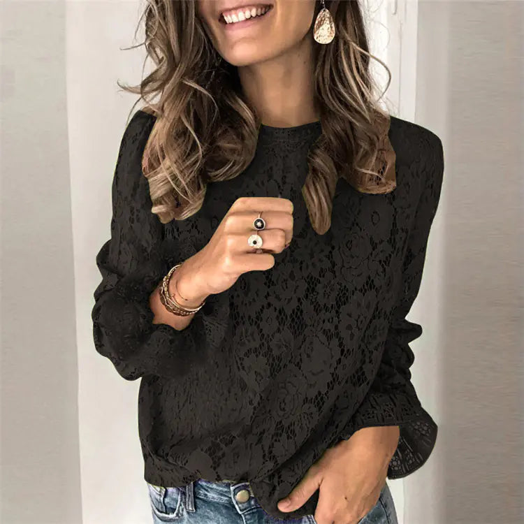 Lace Long Sleeve Top with Bell Sleeves for Women