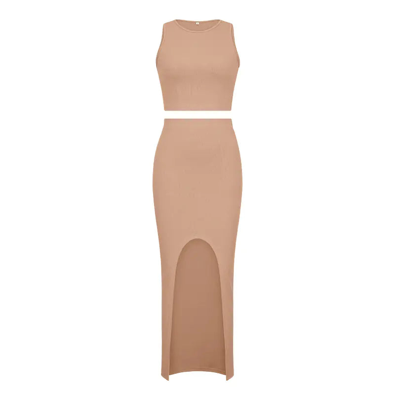 Summer Two-Piece Dress Set with Slim Crop Top and Skirt