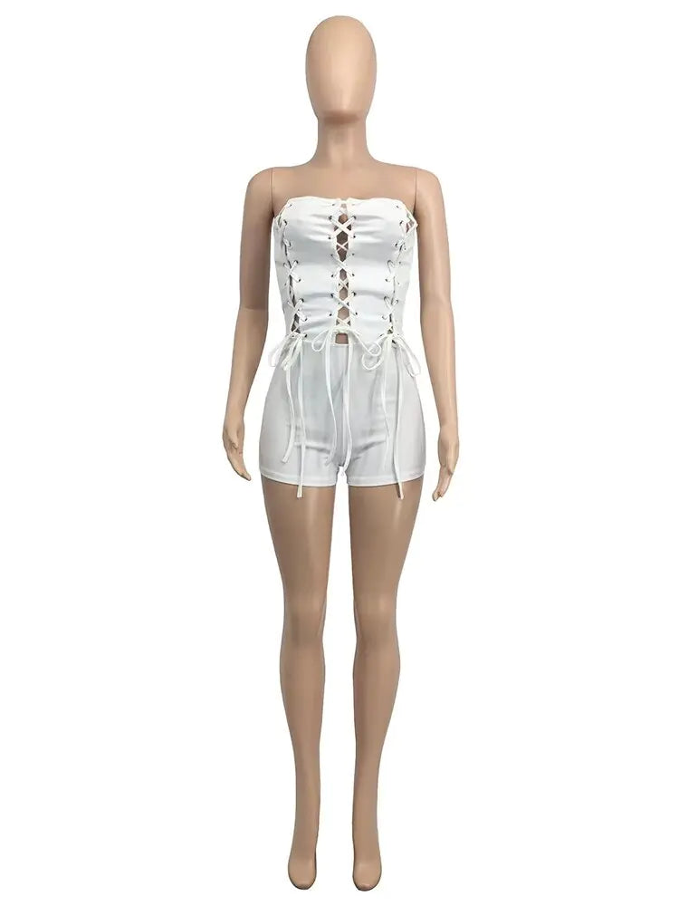 Solid Color Tube-Top Sleeveless Slim-Fit Romper