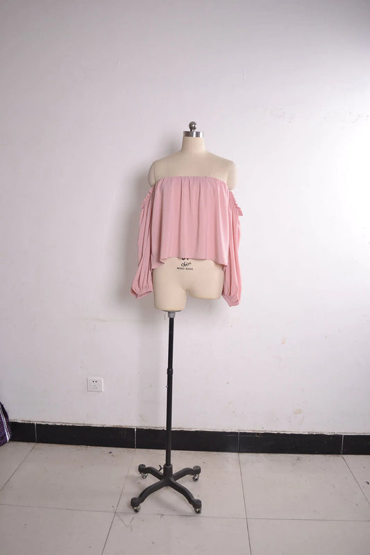 LIVA Off-Shoulder Chiffon Blouse with Lantern Sleeves