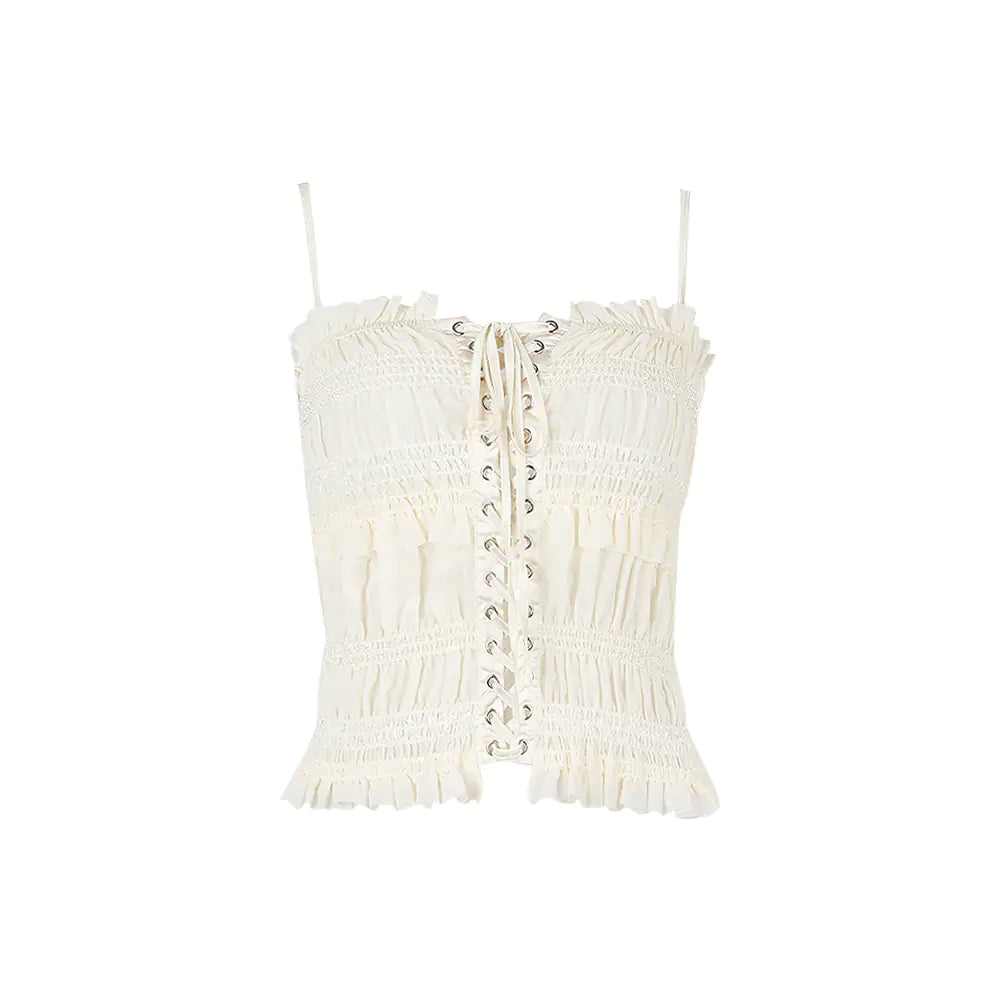 Summer Women's Crop Top with Ruffled Hem and Spaghetti Straps