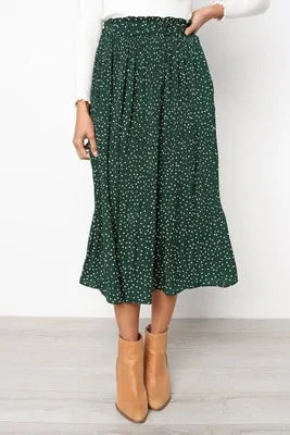 Elastic High Waist Pleated Midi Skirt