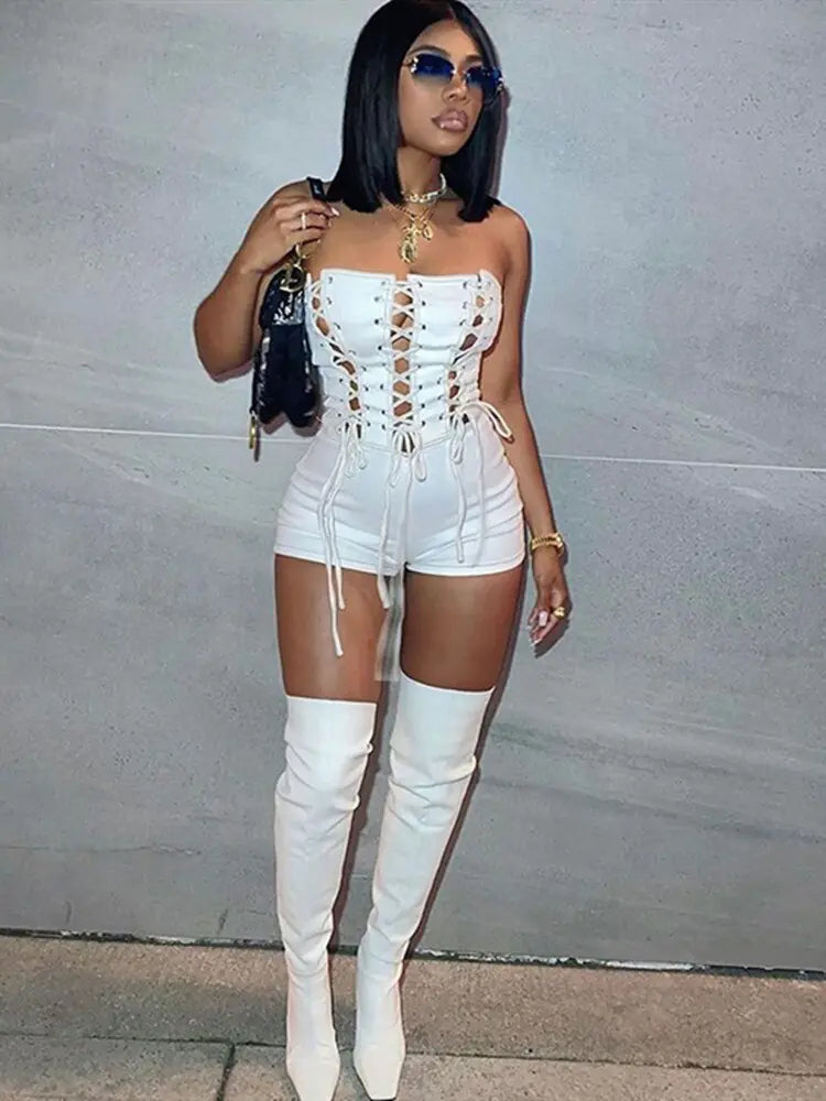 Solid Color Tube-Top Sleeveless Slim-Fit Romper