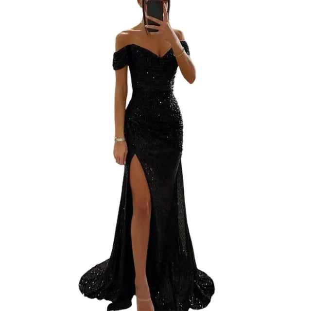 Elegant Off-Shoulder Sequined Maxi Dress for Women