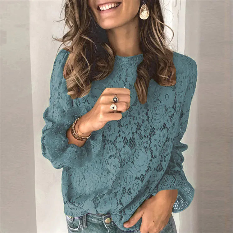 Lace Long Sleeve Top with Bell Sleeves for Women