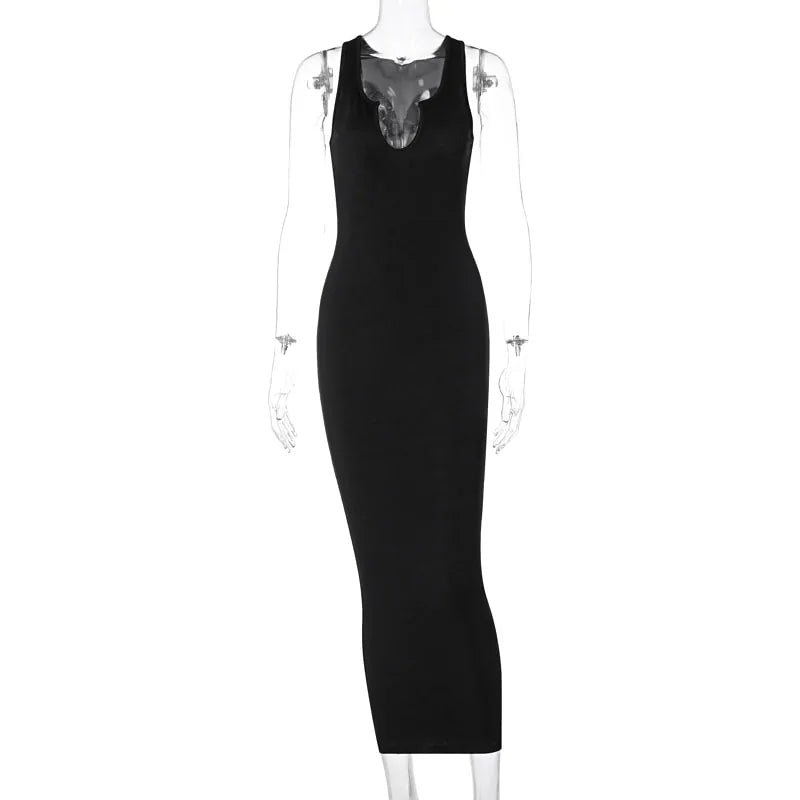 V-Neck Bodycon Striped Knitted Sleeveless Midi Dress