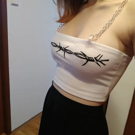 Women's Sexy Rib Chain Camisole White Crop Top