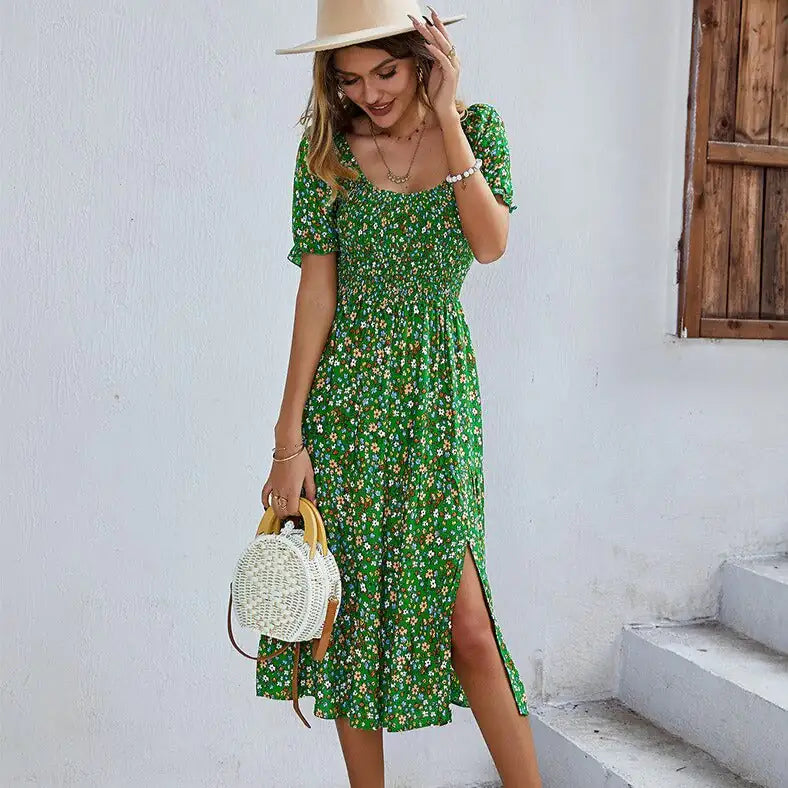 Floral Elegance Smocked Sleeve Mini Dress