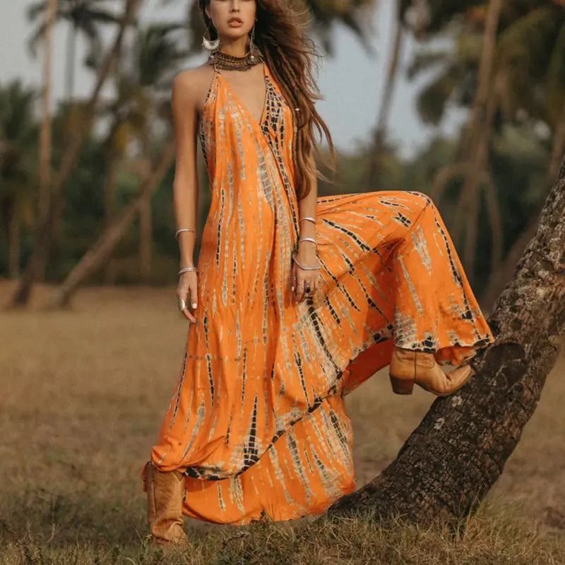 Sleeveless Necktie Maxi Dress