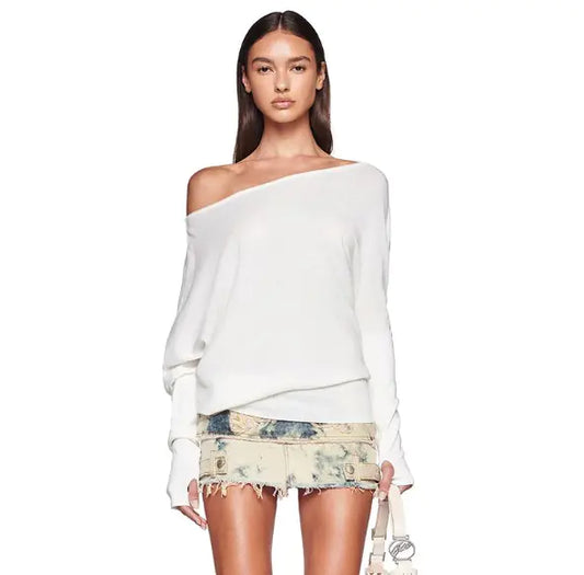 White Off-Shoulder Pullover Tee
