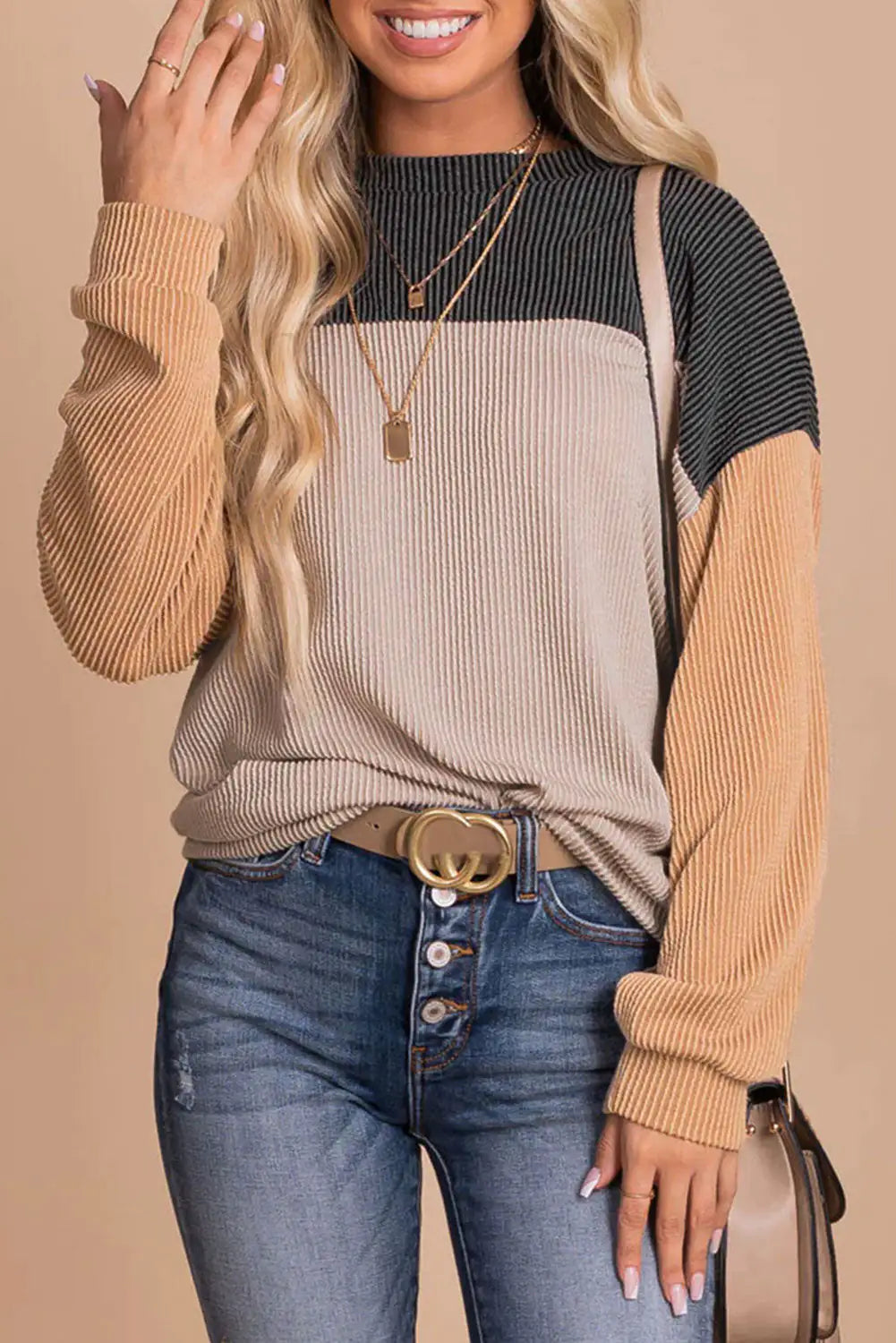 Block Corduroy Long Sleeve Top
