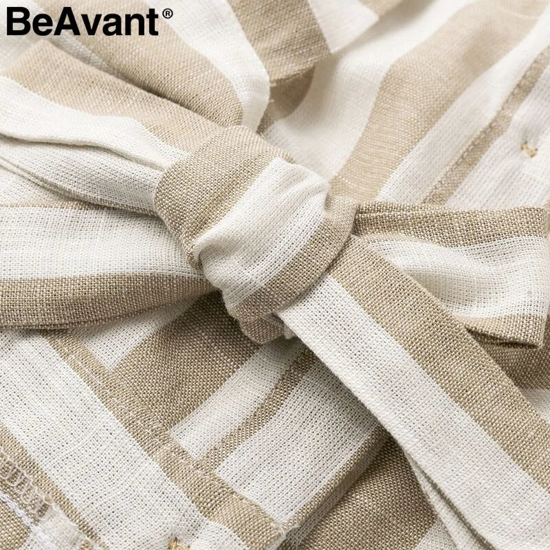 BeAvant Striped Linen Cotton Backless Midi Dress